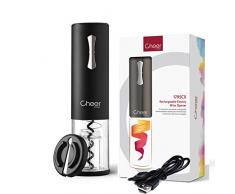 Korkenzieher Elektrisch Automatisch von Cheer moda - Edelstahl Flaschenöffner Wein Automatischer Elektrischer Weinöffner mit USB-Lithium-Akku ohne Kraft mit Folienschnitt (Schwarz)