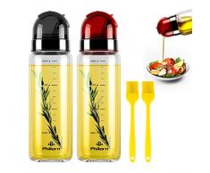 PHILORN Ölflasche 2x400ml, Groß Essig/Öl Spender mit Skala, Auslauf Leckagefrei und Anti-Schmutz Verschluss, Glas Olivenöl Behälter, Öl- und Essigspender Flasche, Essigflasche, Olivenöl Dispenser