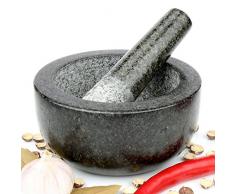 H&S Mörser mit Stößel, Granit, Premium, Mörser mit Schlegel, Groß, - Durchmesser 16 cm