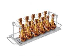 ONVAYA® Hähnchenbräter Edelstahl | Hähnchenhalter für Grill und Backofen | Geflügelhalter mit Auffangschale | Hähnchenschenkel Halter