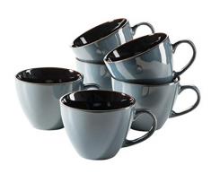 MÄSER 931517 Serie Scuro Cappuccino-Tassen-Set aus Keramik für 6 Personen, Milchkaffeetassen, Jumbo Kaffeetassen, 450 ml, Blau Steinzeug