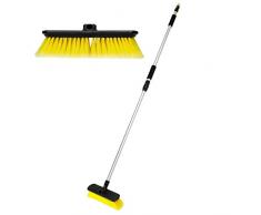 ECD Germany Auto Waschbürste mit Wasserzulauf - weich - mit Alu Teleskop Stiel bis 168 cm - für PKW LKW SUV - Teleskop Waschbürste Autowaschbürste
