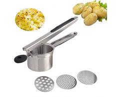 Mystery Kartoffelpresse Professionelle Kartoffelpresse Multifunktions Kartoffel Ricer und Vertikal mit 3 austauschbaren Edelstahlscheiben - Obstpresse für Kartoffelpüree, Soßen und Säfte