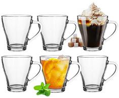 Platinux Cappuccino Gläser mit Griff Set (6-Teilig) 420ml aus Glas Latte Macchiato Teeglas