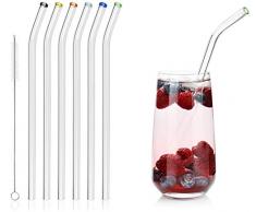 com-four® 6 Glas Strohhalme Wiederverwendbar, 23 cm, Umweltfreundliche Glas-Trinkhalm mit plastikfreier Reinigungsbürste für Long-Drinks, Smothies - Spülmaschinenfest