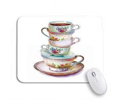 Gaming Mouse Pad Party Bunte Teetassen und Untertassen Nahaufnahme Skizze rutschfeste Gummi Backing Computer Mousepad für Notebooks Maus Matten