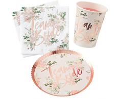 in due 32-teilig Dekoset Floral Party Team Bride roségold Junggesellinnenabschied Becher, Teller & Servietten - Party Deko JGA Tischdeko Junggesellen Junggessellinnen Abschied