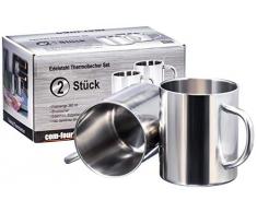 com-four® 2x Edelstahl-Kaffeebecher - 380 ml je Kaffeetasse - Thermo-Trinkbecher aus hochwertigem Edelstahl - Kaffeepott bruchsicher - doppelwandige Isolierbecher - BPA FREE