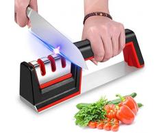 Karrong Messerschärfer, 3-stufig rutschfest Messerschärfer Hilft Reparatur, Messer Schärfen mit Diamant Beschichtetes Radsystem, Rot