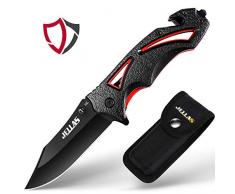 Jellas Outdoor Taschenmesser klappmesser mit 8,5cm Edelstahlklinge, 4-in-1 Jagdmessermit mit Glasbrecher & Cutter für Gurte, Einhandmesser für Wandern, Camping, Notfälle