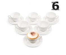 Urban Lifestyle Cappuccino-Tassen Set/Kaffee-Tassen/Tee-Tassen Service für 6 Personen (12-teilig) Giovanni Tasse mit Untertasse/Unterteller aus Porzellan
