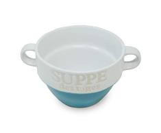 DRULINE 4 Stück Suppentasse aus Keramik mit Schriftzug Suppe des Tages Ø 13 cm Grau