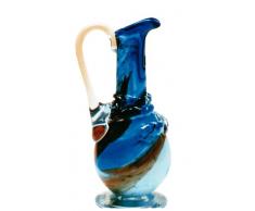 Oberstdorfer Glashütte Krug mit Henkel farbige Glaskaraffe Zierkrug blau beige Weiss marmoriert dekorativer Kristallglaskrug mundgeblasen Höhe ca. 27 cm