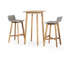 Festnight Gartenbar-Set 3-TLG. | Garten Barset mit Holzrahmen | Rattan Bartisch mit 2 Barhocker | Bar Gartenmöbelset | Gartenbar Sitzgruppe | Poly Rattan Massivholz Akazie