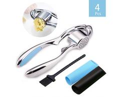 O-Kinee Knoblauchpresse Edelstahl rostfrei mit 2 Silikon-Knoblauchschäler und 1 Reinigungsbürste, Knoblauchschneider,Garlic Press für professionelle Restaurant Hotel Home Kitchen Helper