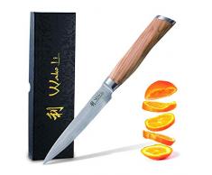 Wakoli Oliven Damastmesser Allzweckmesser, Klinge 12,50 cm - sehr hochwertiges Profi Messer mit Olivenholzgriff und Damast Klinge, Damastküchenmesser