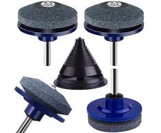 BESLIME Rasenmäher Messerschärfer für Bohrmaschine Handbohrer 4 Stück mit 1 Schleifgerät für Garten, Hof, Küche, Blau