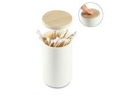BIGBIGWORLD Q-Tip Halter Spender Automatischer Pop-Up Wattestäbchen Zahnstocher Halter Spender, Wattestäbchen Organizer Tasche mit Holzdeckel für Zuhause