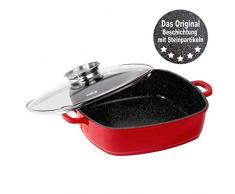 STONELINE Eckpfanne 24 x 24 cm, mit Aroma-Glasdeckel, induktionsgeeignet, rubinrot