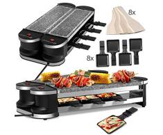 KESSER® 2in1 Raclette - Tischgrill, Grill Partygrill, für 8 Personen 2 x Natursteinplatte,360° Gelenk, Leistung: 1200 Watt, 8 Pfannen und Holzspatel,