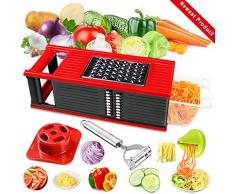 DA HENG Gemüsehobel, Vielseitiger Gemüseschneider Kartoffelschneider Obstschneider, Handschutz, Frischhaltedose - Schneider für Tomaten, Zwiebeln, Käse, Gurken usw