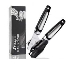 SANRF Dosenöffner,3-In-1 Manuell Sicherheits Edelstahl Büchsenöffner, Vielseitiger Öffner,Hängende Löcher, Dosenöffner und Kapselheber in Eins für Küche, Restaurant, Camping(Schwarz)