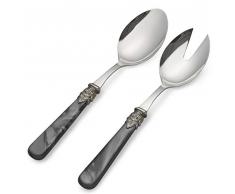 EME NAPOLEON Salatbesteck 2-Teilig aus rostfreiem INOX Edelstahl 19,5 cm: Saucenlöffel Spülmaschinengeeignet in Perlmutt Schwarz