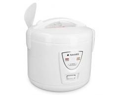 Navaris 1,2 Liter Reiskocher - 500 Watt 220V - Warmhaltefunktion - mit Löffel Dämpfeinsatz Messbecher - für bis zu 6 Personen - in Weiß