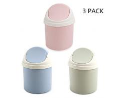 CrazyProFG Mini-Mülleimer – 3er-Pack Mini-Mülleimer mit Schwingdeckel – Schwenkbarer Mülleimer aus Kunststoff