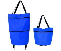 Extra Großer Kapazität Einkaufstrolley Klappbarer Einkaufswagen Shopping Bag mit Robuste Rädern,Handtasche mit Handgriff Einkaufstasche 600D Oxford Material (Blau, 46X41X13.5cm)