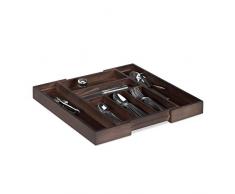 Relaxdays Besteckkasten Schublade, ausziehbar, var. Breite, 5 - 7 Fächer, Bambus Organizer, HBT: 5x48x46cm, dunkelbraun