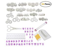 Fondant Ausstechformen Set, Cadrim Kuchen Deko Set 109-Teiliges Kuchen Ausstecher Dekoration Set Backen DIY Stempel Zubehör mit Modellierwerkzeug Set Deko Backset Aufsätze und Backzubehör