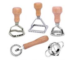 Ravioli Ausstecher Set mit Teigtaschenformer und Teigrädchen - aus hochwertigem Buchenholz und rostfreiem Edelstahl - Ravioliform ideal auch für Teigtaschen Maultaschen Pierogie & Dumplings (5er Set)