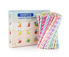 LessMo 300 Stk. Papierstrohhalme, Biologisch Abbaubare Einweg Trinkhalme, Lebensmittelecht, 10 Farben
