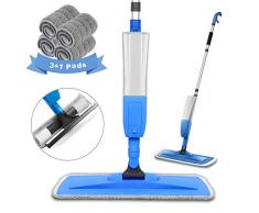 Bellababy Bodenwischer Wischer mit Sprühfunktion Spray Mop mit 4 Wisch Pads und Fensterschaber, 360 Grad Rotierender Mop mit 450ml Wassertank