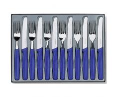 Victorinox 12 teiliges Besteck-Set (6 Tafelmesser mit Wellenschliff, 6 Gabeln, Spülmaschinengeeignet) blau