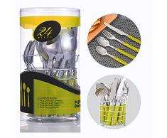 Alaskaprint 24-teiliges Besteckset Besteck Set taffelbesteck aus Edelstahl inkl. Messer, Gabel, Löffel, Teelöffel Essbesteck für 6 Personen, Spiegelpoliert, Spülmaschinenfest (Silber auf Grün