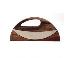 AdHoc Wave Doppel-Wiegemesser, 2-schneidiges Messer, mit Aufbewahrungsständer, Wiege Messer Edelstahl/Akazienholz, KH51