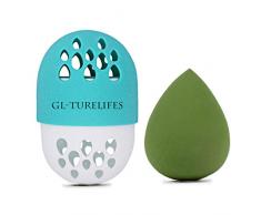 GL-Turelifes Kosmetikschwamm, Reiseetui, 1 Stück, Make-up-Schwämme, Grundierung, Puder, Puder, Puder, Kapselhalter, Silikon-Tragetasche, Make-up-Schwamm (2 Stück) (grün)