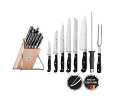 WMF Spitzenklasse Plus Messerblock, mit Messerset 9-teilig, 6 Messer geschmiedet Performance Cut, 1 Block aus Buchenholz, 1 Wetzstahl und 1 Fleischgabel