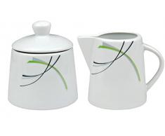 Set Zuckerdose 28cl & Milchkännchen 23cl Donna - weißes Porzellan mit Liniendekor 2-teilig