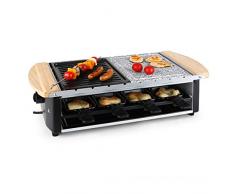 Klarstein Chateaubriand Raclette-Grill • Tischgrill • Partygrill • Leistung: 1200 Watt • 50% Natursteinplatte • 50% Grill-Platte • inkl. 8 Pfannen und Grillspieße • schwarz-silber