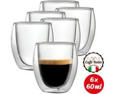Caffé Italia Roma 6 x 60 ml Doppelwand-Thermo-Gläser - für Espresso Tee Heiß- und Kaltgetränke - spülmaschinengeeignet
