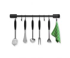 Stronrive Küchenschiene Küchenreling Küchenleiste Hakenleiste, Küchenutensilienhalter Küchenrelingsystem Edelstahl, Mit 8 Haken, Für Küchenhelfer Kochzubehör Küchenutensilien