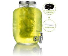 Marys KITCHEN TOOLS Getränkespender 4 Liter aus Glas mit Fruchteinsatz | mit Zapfhahn | Wasserspender | Limonadenspender | Saftspender | Bowle | Dispenser | Einmachglas-Design (4 Liter)