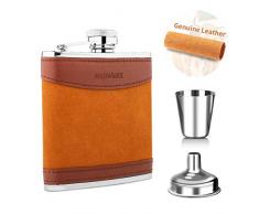 MEOWMEE Edelstahl Flachmann Set, 304 Lebensmittelechter Flachmann mit Trichter und Tasse Premier Edelstahl-Flachmann-Geschenkset für Whisky/Wodka/Wein/Alkohol, 5 oz