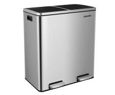 Homfa 60L Mülltrennsystem Mülltrennung mit 2 Inneneimern für die Küche 2 x 30 L Mülleimer fingerabdruckfreiem Edelstahl Treteimer Abfalleimer mit Fußpedal Soft-Close Handgriffen