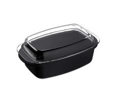 Relaxdays Bräter mit Glasdeckel, antihaftbeschichtet, Auflaufform, Aluguss Bräter, spülmaschinenfest, 39 cm, schwarz