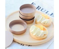TAMUME Roségold Aluminium Törtchen-Form-Set von 4 mit einer Holzpresse, Runde Backform 4er Set und Gebäckform und Torte, Tart & Quiche Pfannen