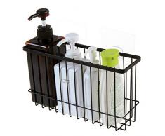 Yardwe Klebstoff Bad Regal Veranstalter Dusche Caddy Küche Lagerregal Wand Montiert Kein Bohren Rostfrei Drahtkorb Duschkörbe -ablagen (Schwarz)